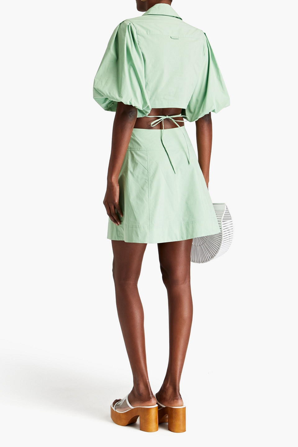 Simkhai Womens Spring Green Aulora Puff-sleeve Cotton-blend Mini Dress In Mint