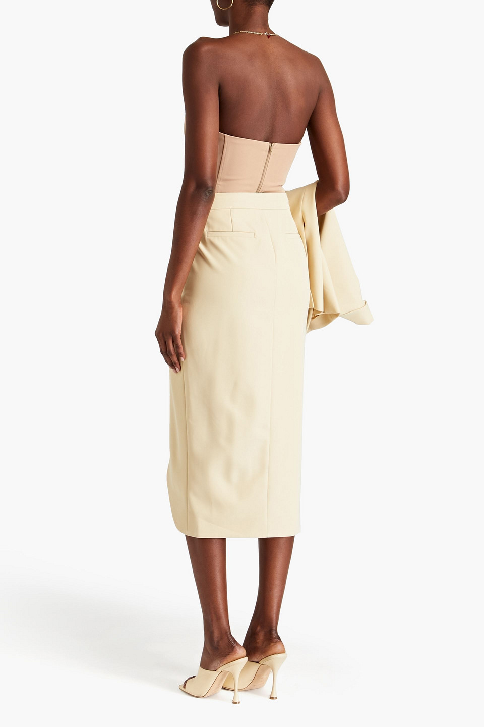 SIMKHAI VIENNA WRAP-EFFECT CREPE MIDI SKIRT