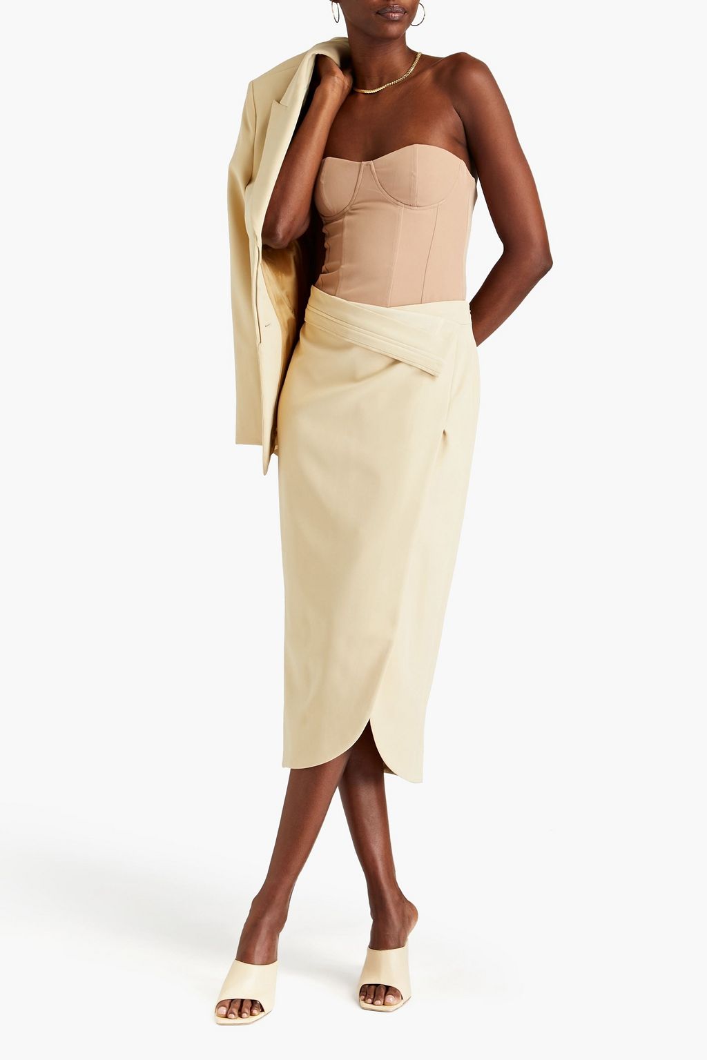 SIMKHAI Vienna wrap-effect crepe midi skirt