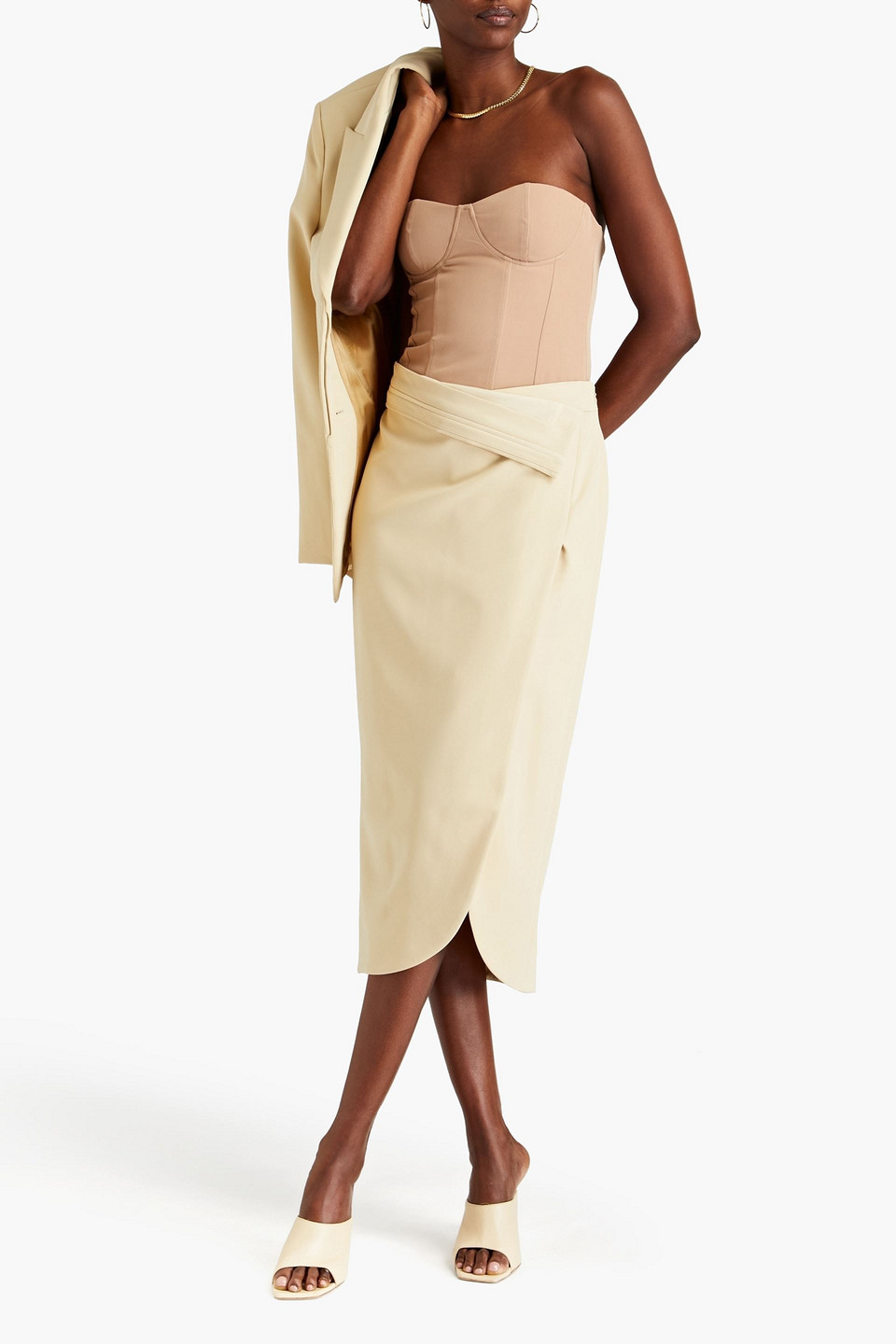 SIMKHAI VIENNA WRAP-EFFECT CREPE MIDI SKIRT