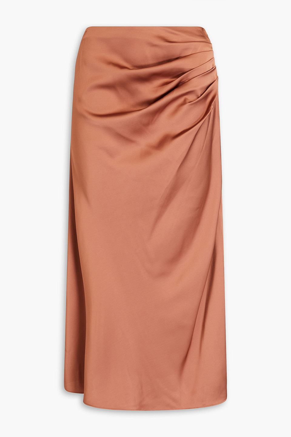 Simkhai Marguerite Ruched Satin Midi Skirt In Antique Rose