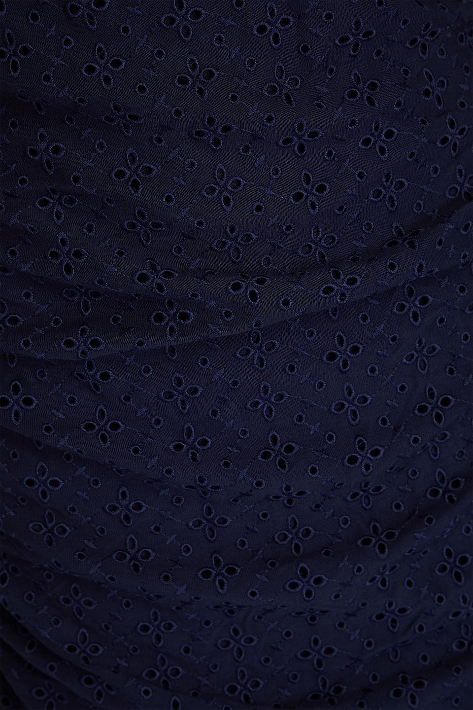 Simkhai Moira Ruched Broderie Anglaise Midi Dress In Navy