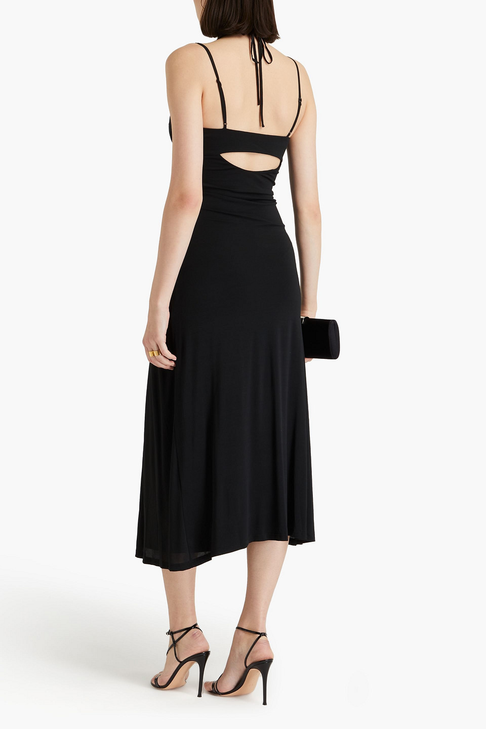 Shop Simkhai Noami Draped Jersey Halterneck Midi Dress In Black
