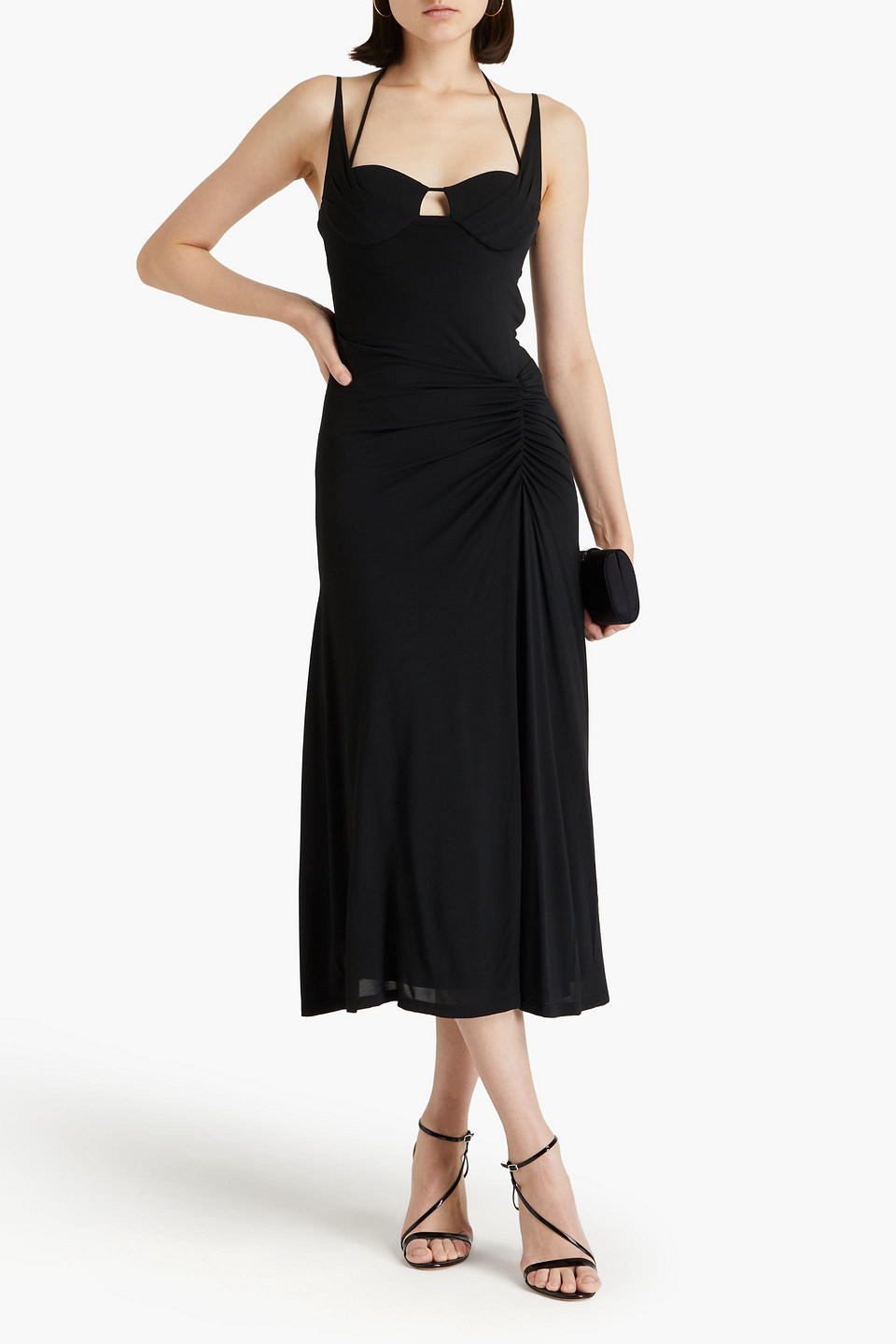 Shop Simkhai Noami Draped Jersey Halterneck Midi Dress In Black