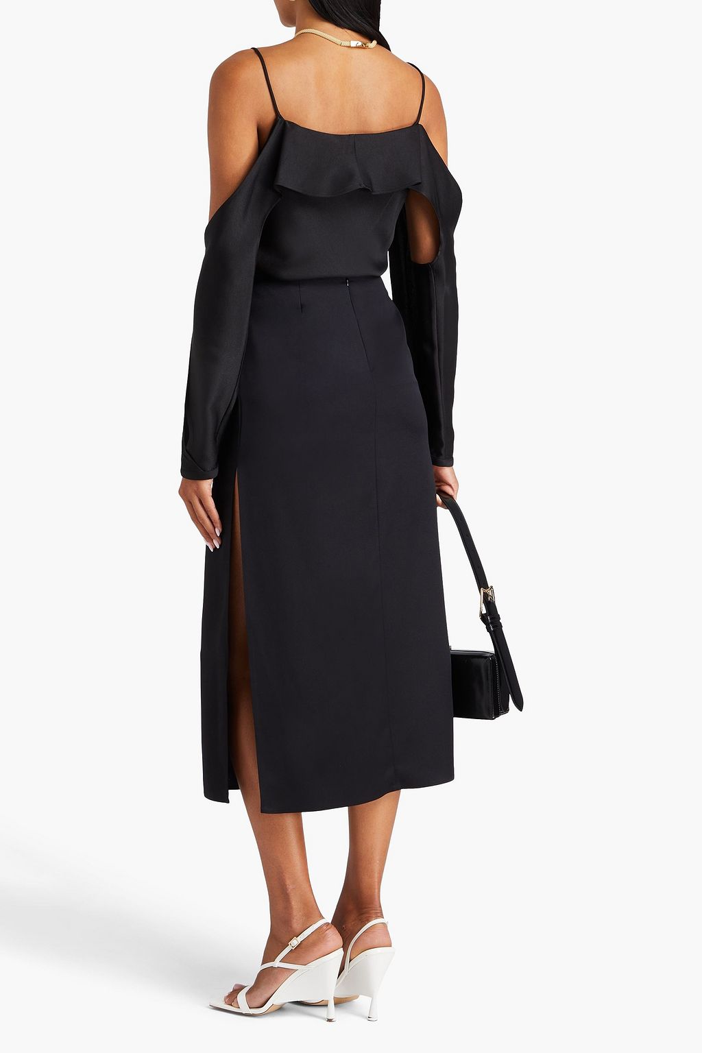 SIMKHAI Diane cold-shoulder ruffled satin-crepe top