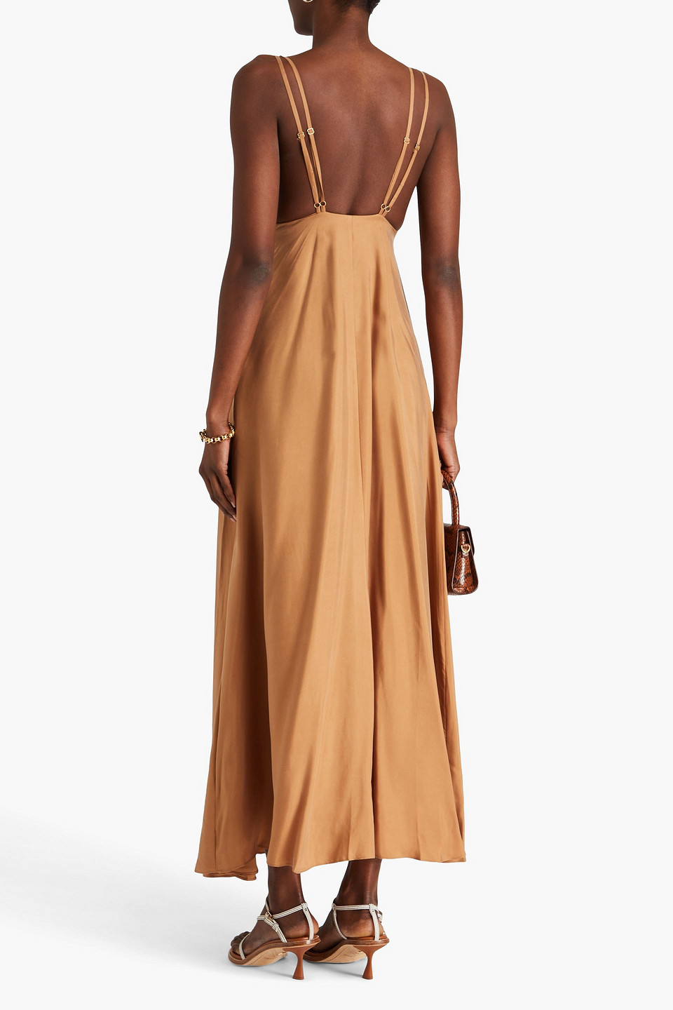 SIMKHAI RINNA PLEATED CUPRO-BLEND TWILL MAXI DRESS