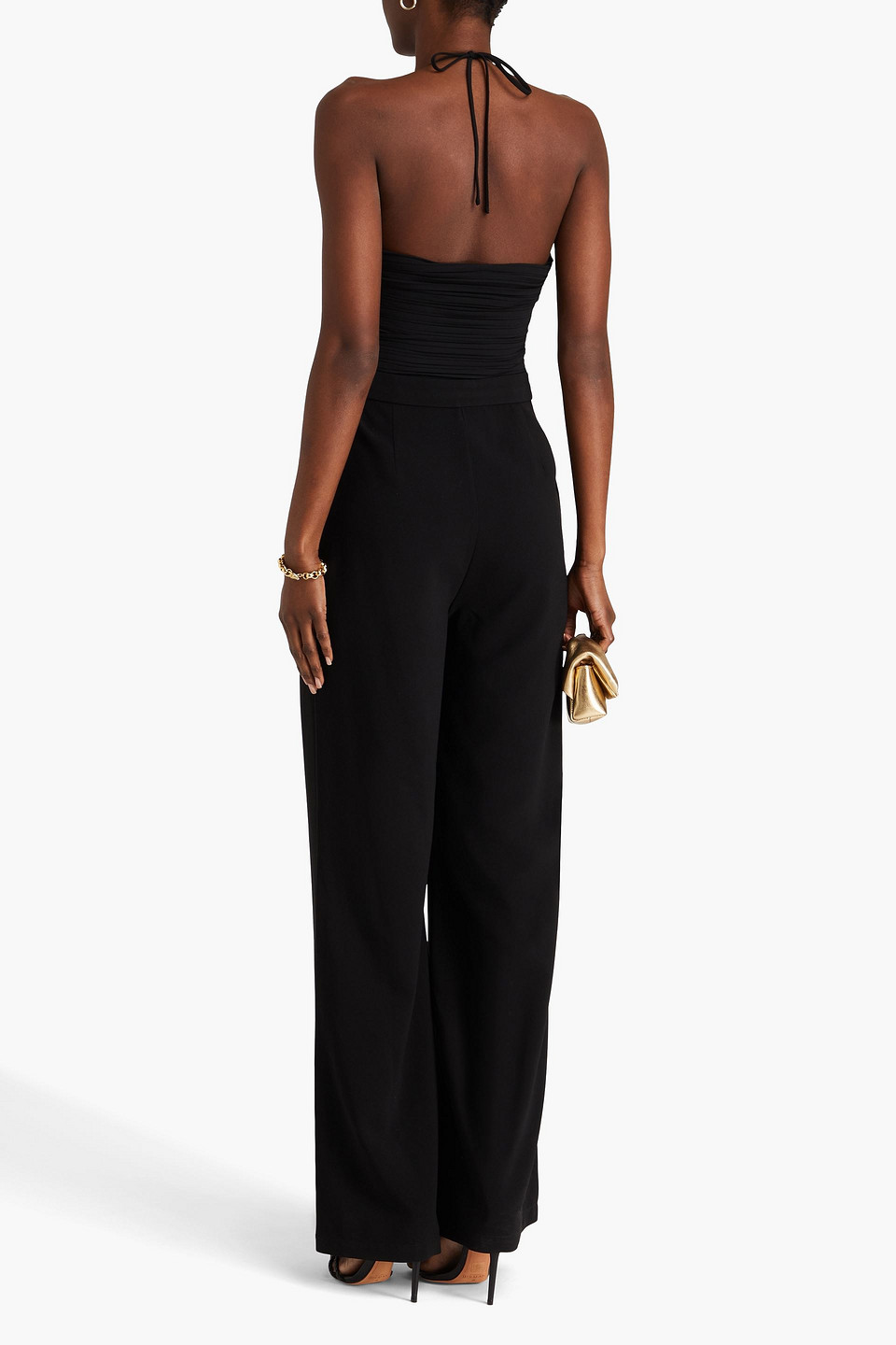 Shop Simkhai Gala Cutout Pleated Crepe Halterneck Wide-leg Jumpsuit In Black