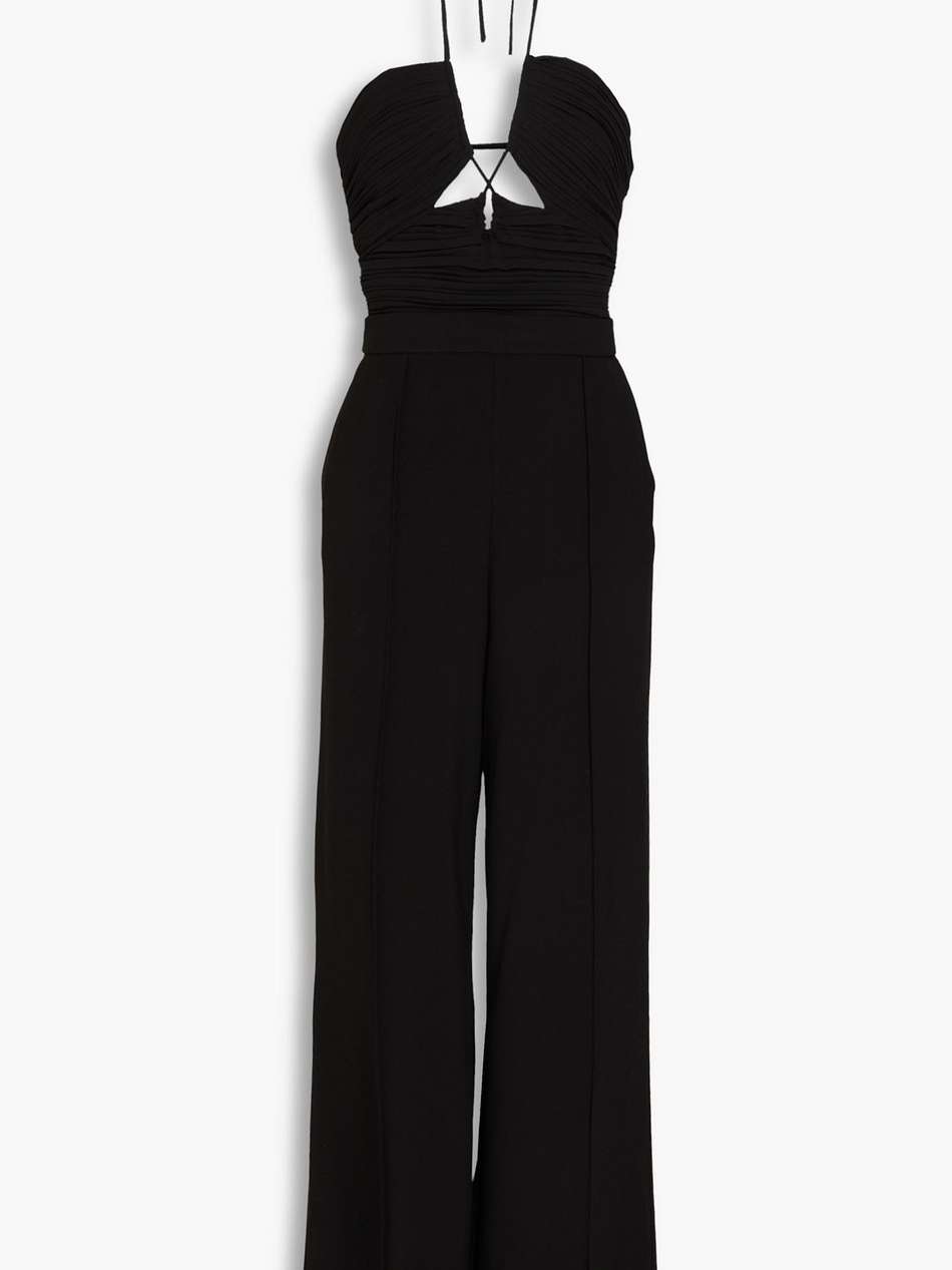 gala cutout pleated crepe halterneck wide-leg jumpsuit