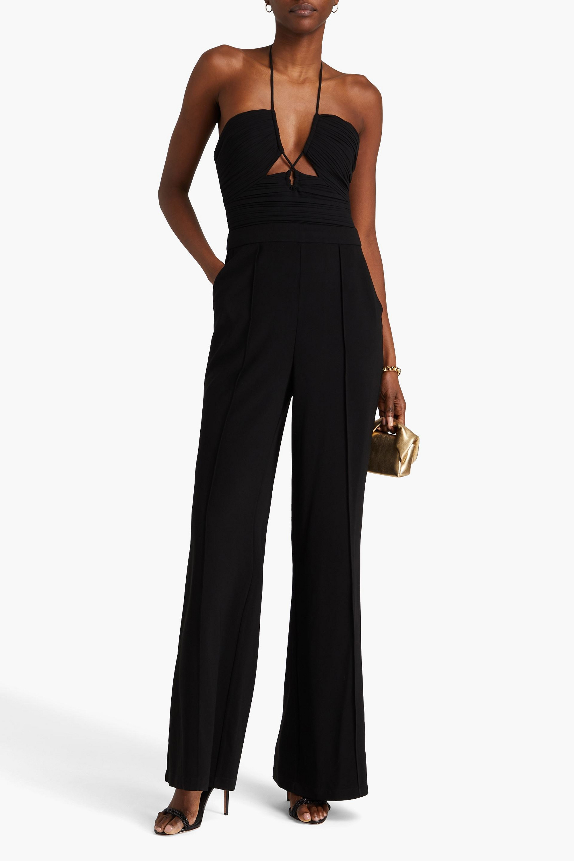 SIMKHAI Gala cutout pleated crepe halterneck wide-leg jumpsuit