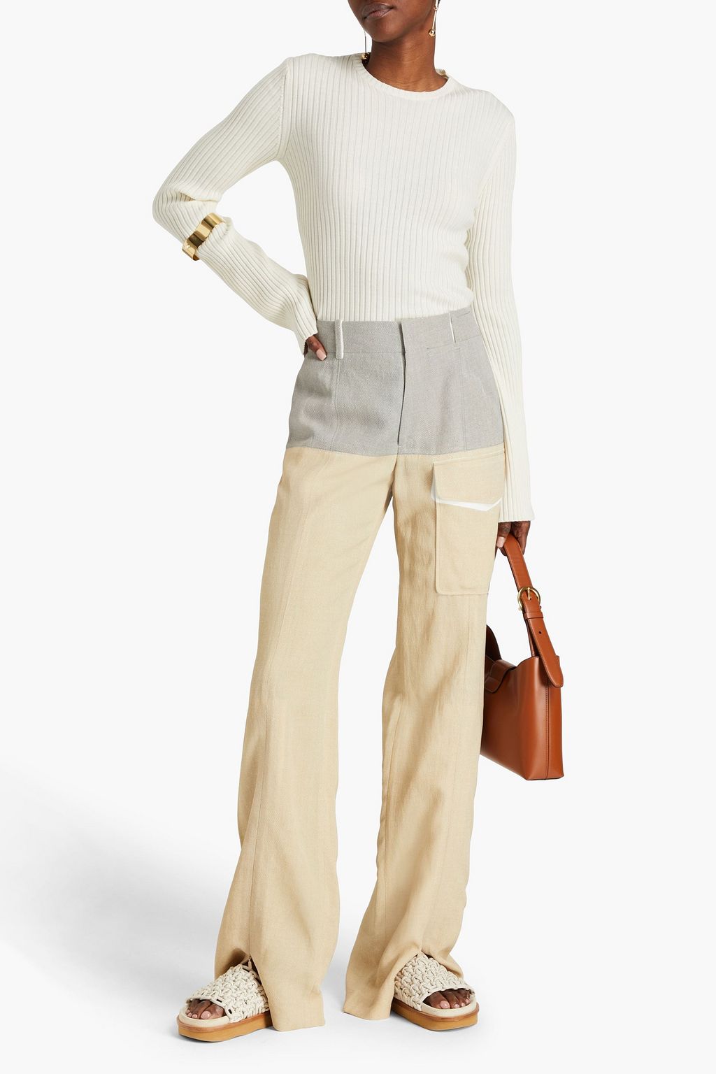 CHLOÉ Zweifarbige Hose mit weitem Bein aus Webstoff mit Print