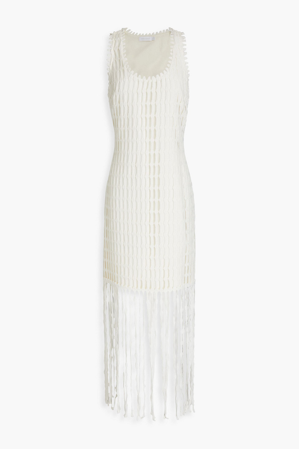 Simkhai Janette Fringed Crocheted Cotton Maxi Dress In Off-white