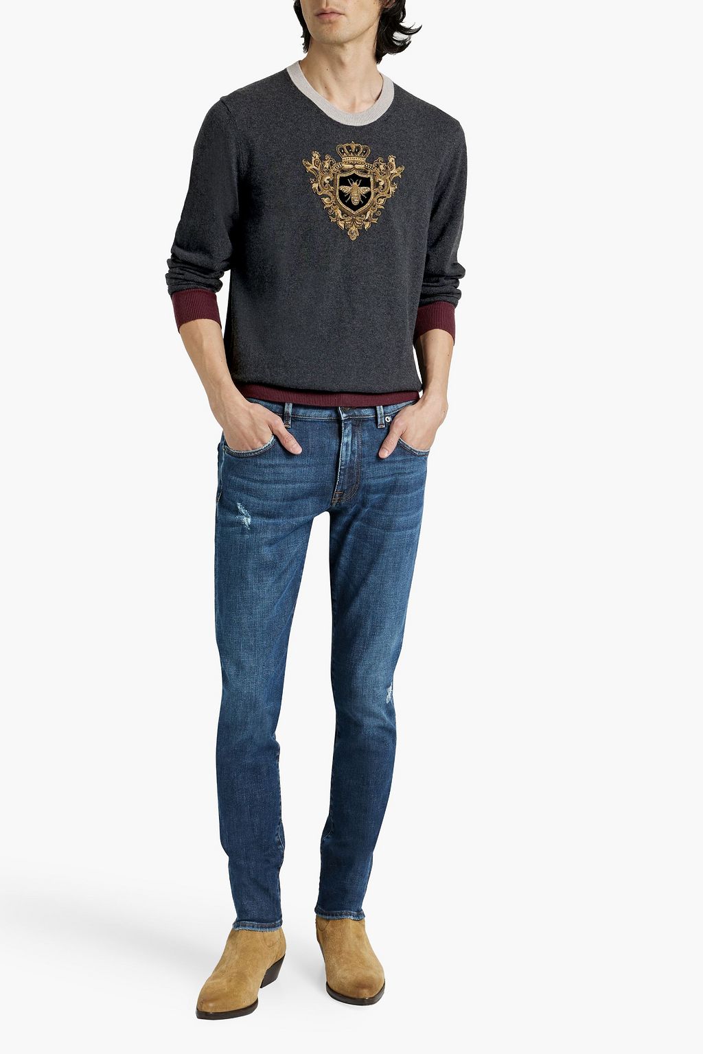 DOLCE&GABBANA Slim-fit distressed denim jeans