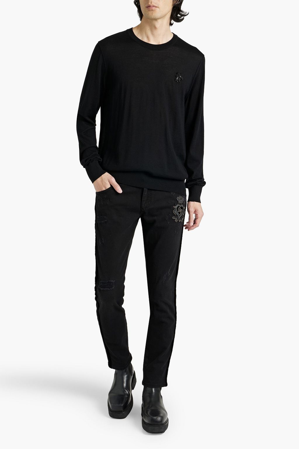 DOLCE&GABBANA Bead-embellished cashmere sweater