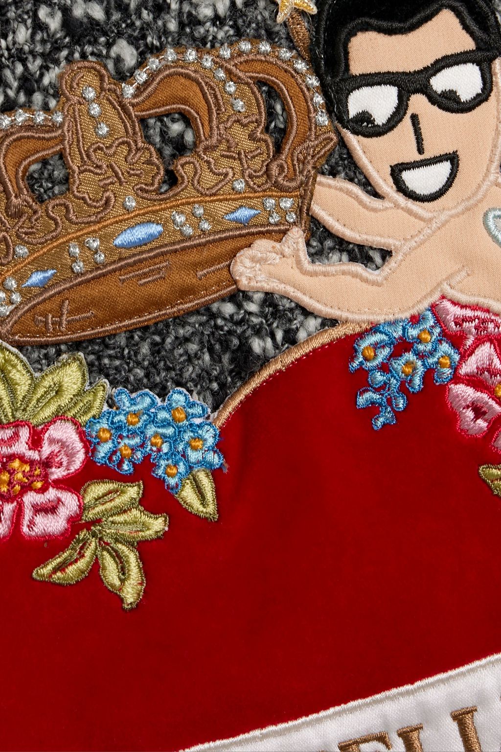 DOLCE&GABBANA Appliquéd bouclé-knit wool-blend sweater