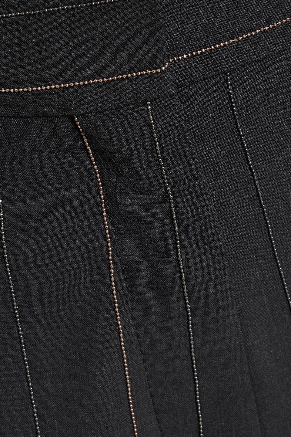 Brunello Cucinelli Bead-embellished Striped Wool-blend Straight-leg Pants In Black