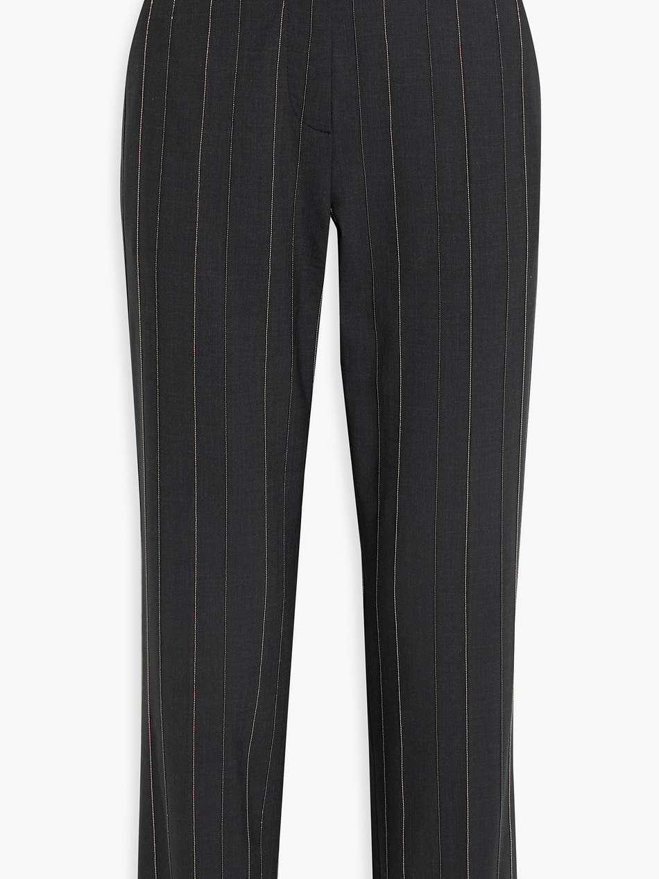 bead-embellished striped wool-blend straight-leg pants