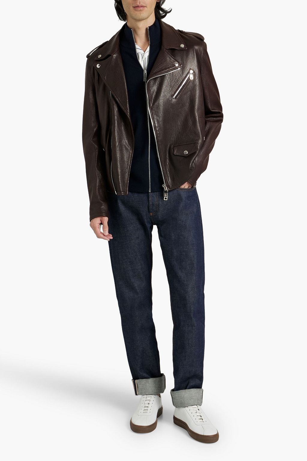 DOLCE&GABBANA Pebbled-leather biker jacket