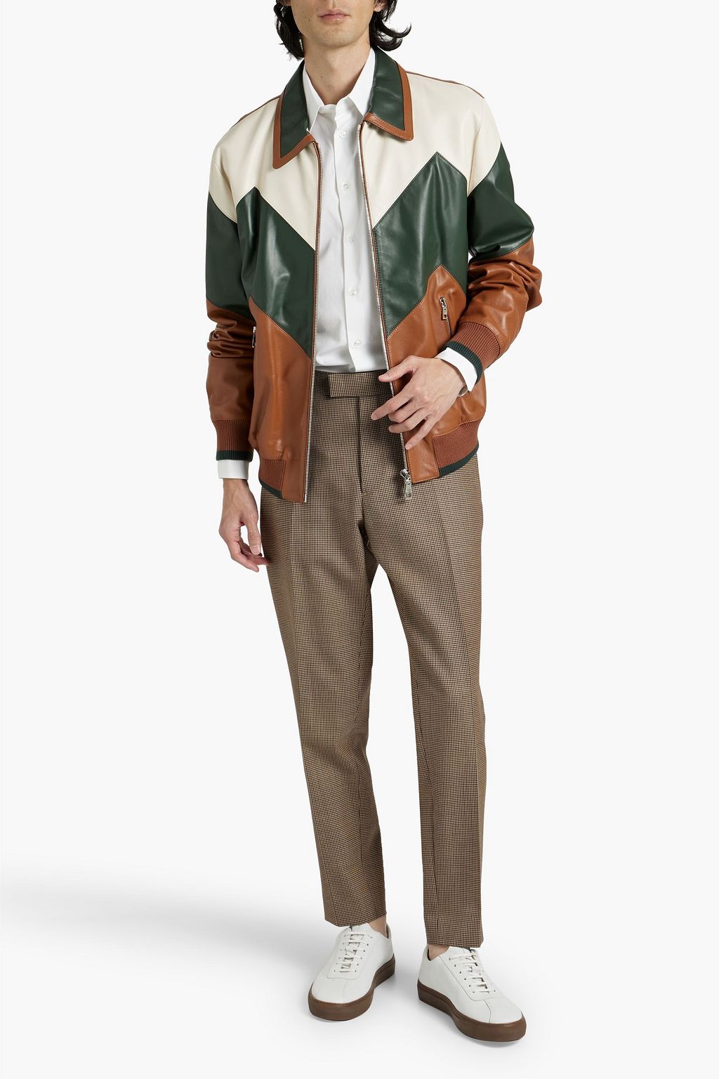 DOLCE&GABBANA Color-block leather bomber jacket