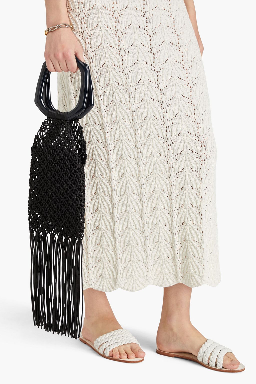 SIMKHAI Myla fringed macramé satin tote