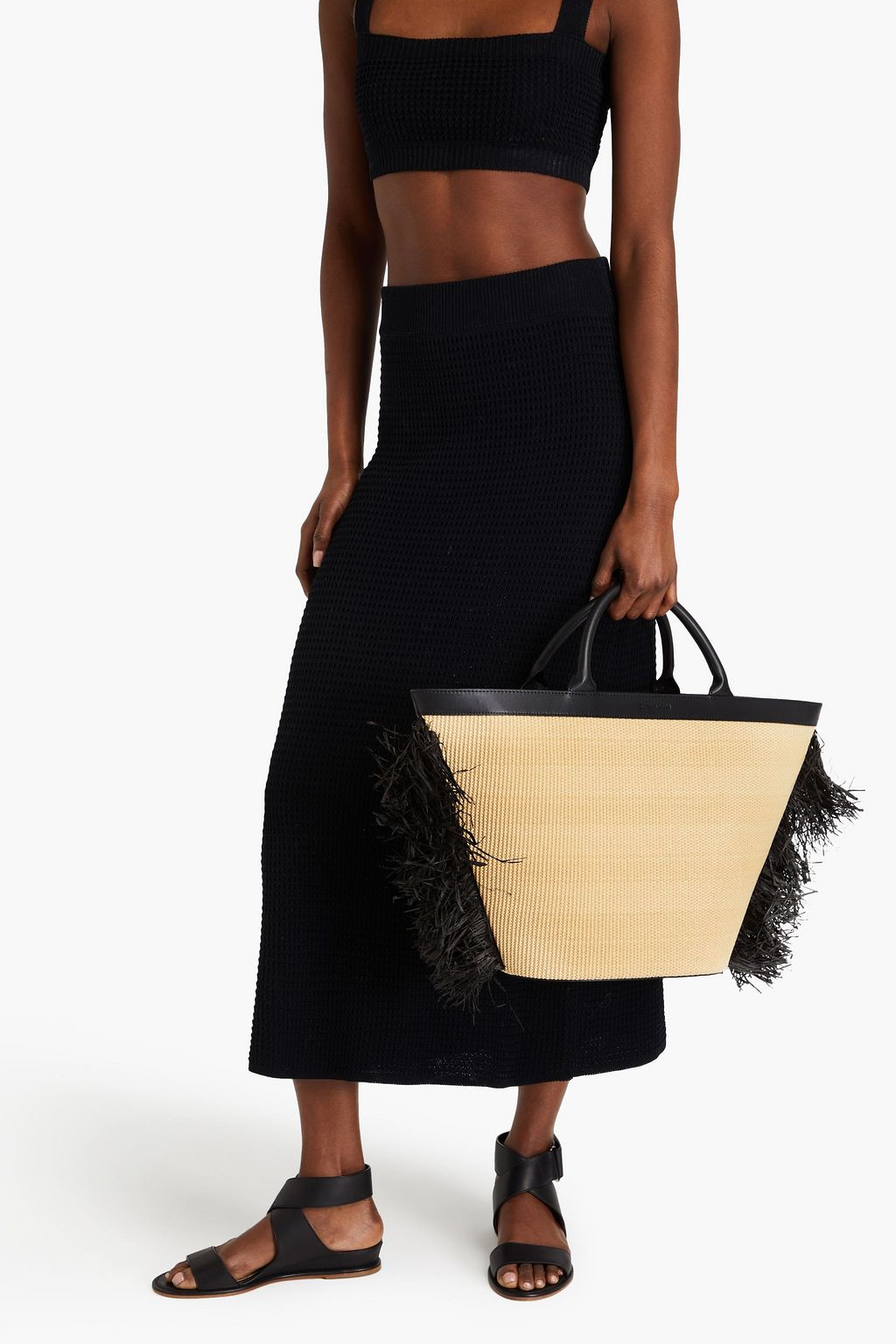 SIMKHAI Danya fringed raffia and faux leather tote