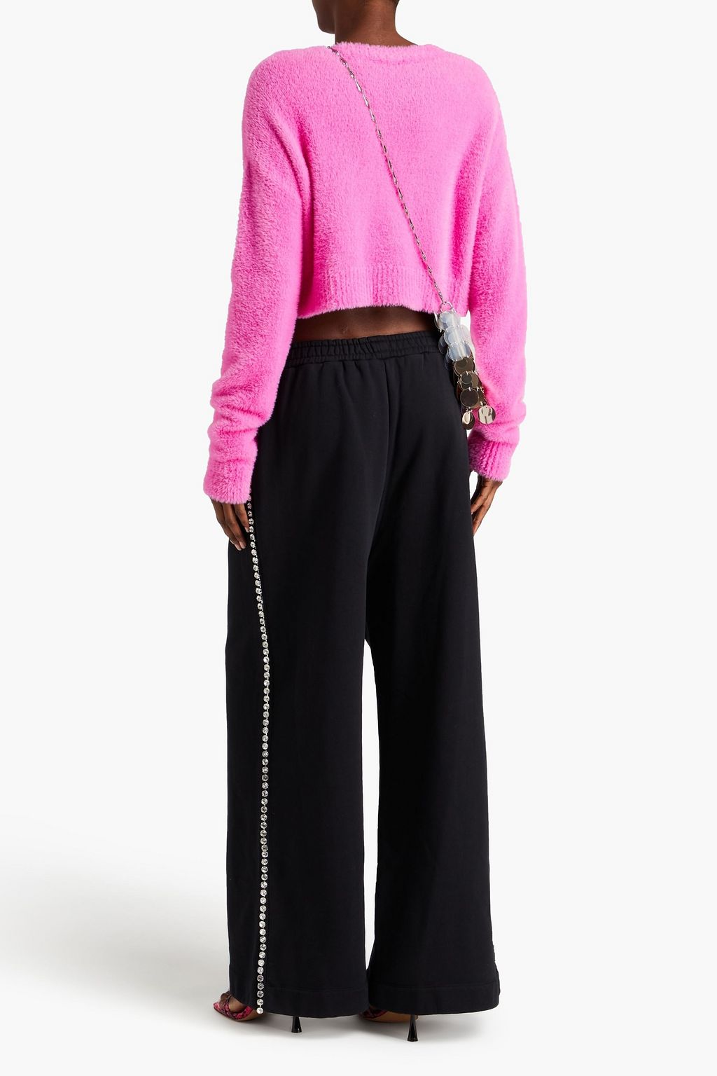 AREA Crystal-embellished French cotton-terry track pants