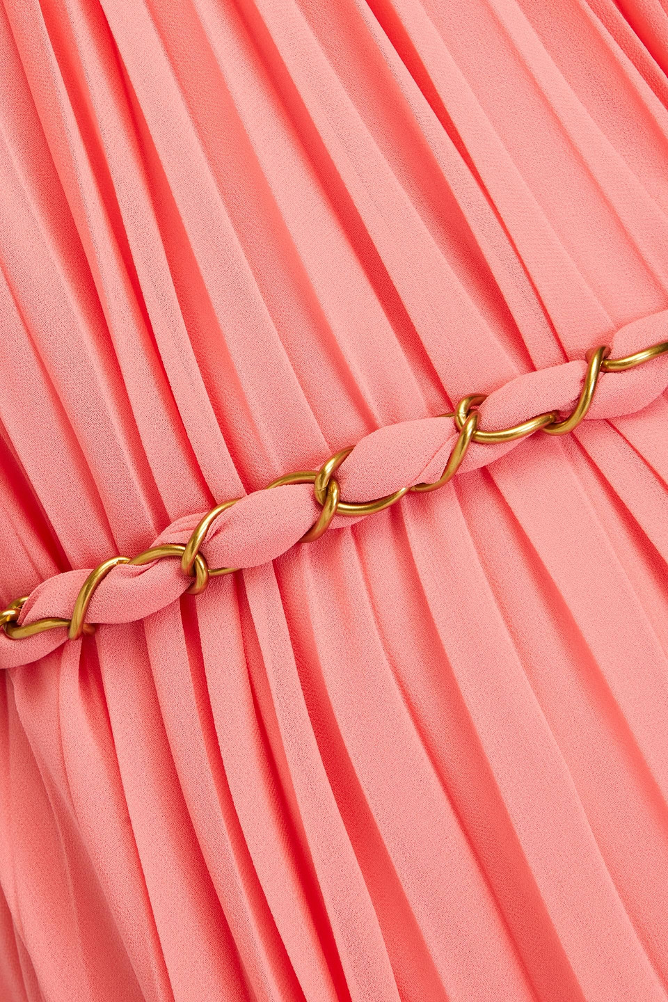 Zimmermann Chain-embellished Pleated Georgette Halterneck Midi Dress In Coral