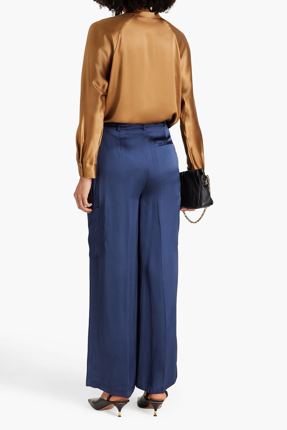 Loulou Studio Pleated Satin Cargo Pants In Navy