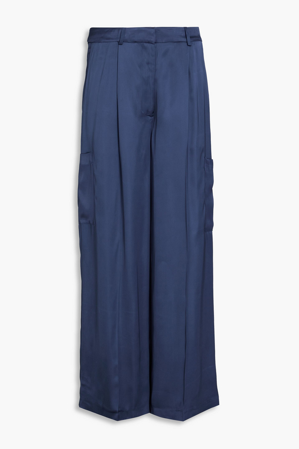 Loulou Studio Pleated Satin Cargo Pants In Navy