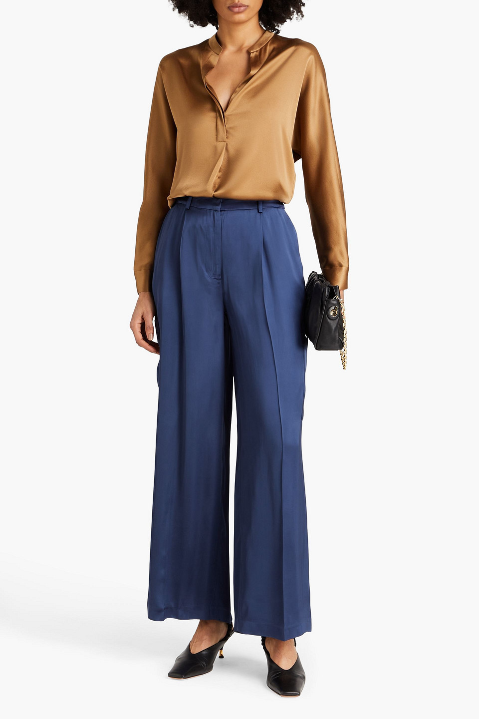 Loulou Studio Pleated Satin Cargo Pants In Navy