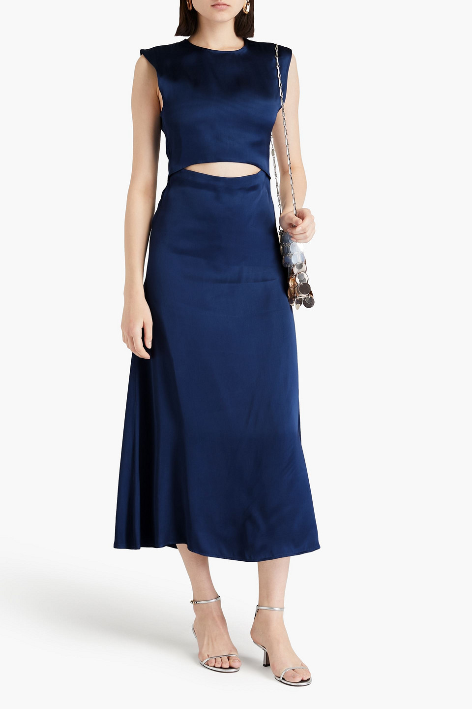 Shop Loulou Studio Copan Cutout Satin Midi Dress In Navy