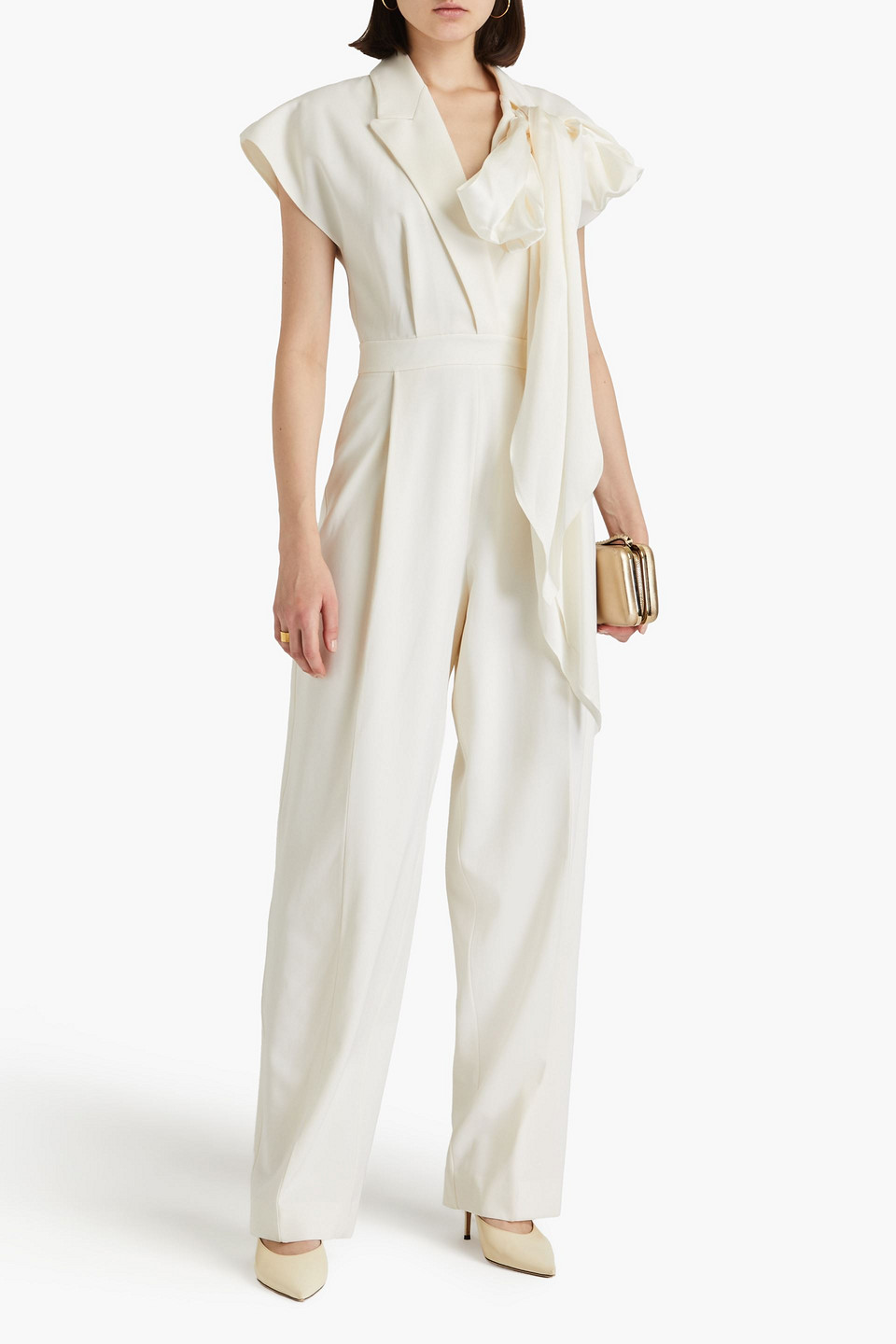 Shop Roksanda Silk-trimmed Wool-twill Jumpsuit In Ivory