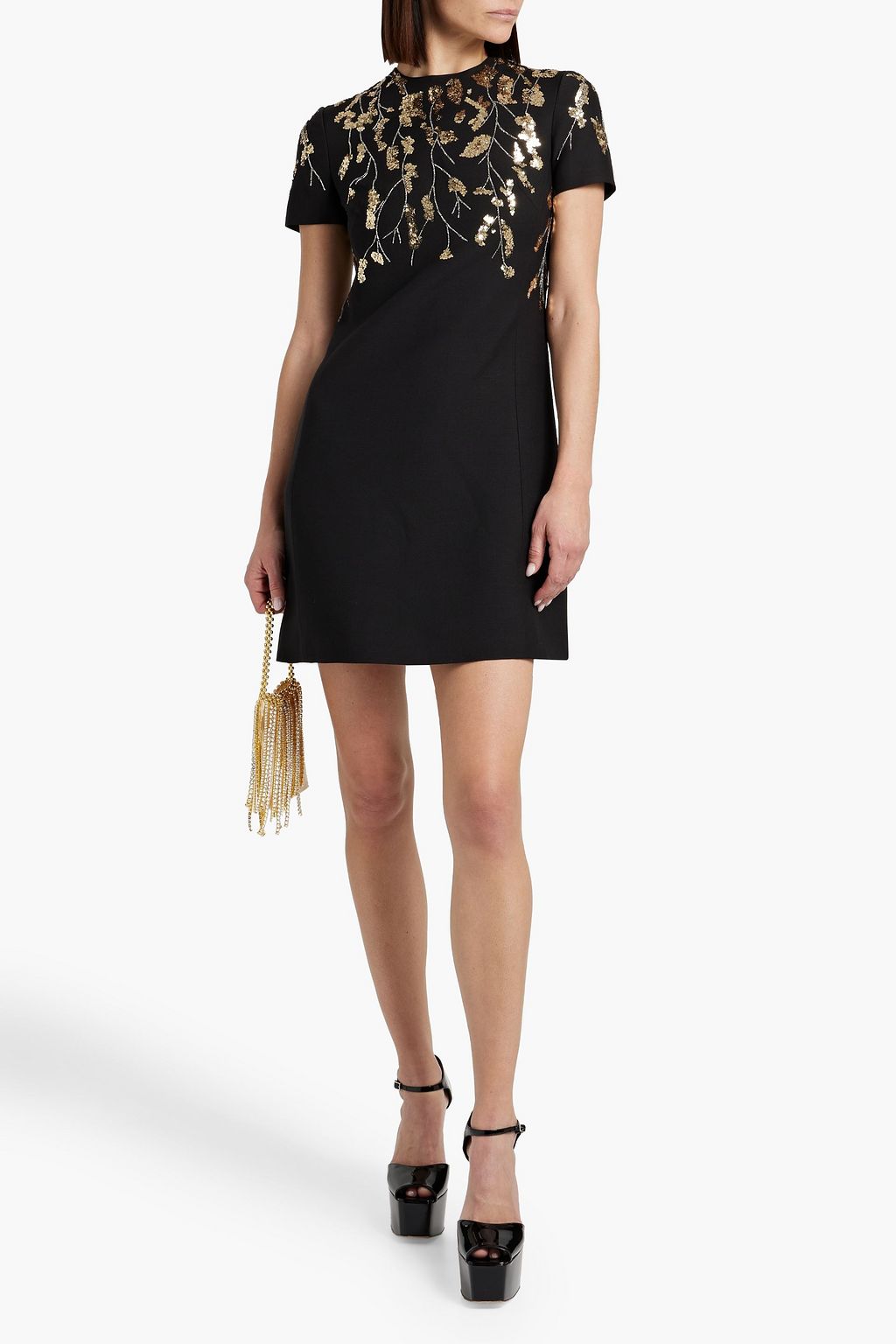 VALENTINO GARAVANI Embellished wool and silk-blend mini dress