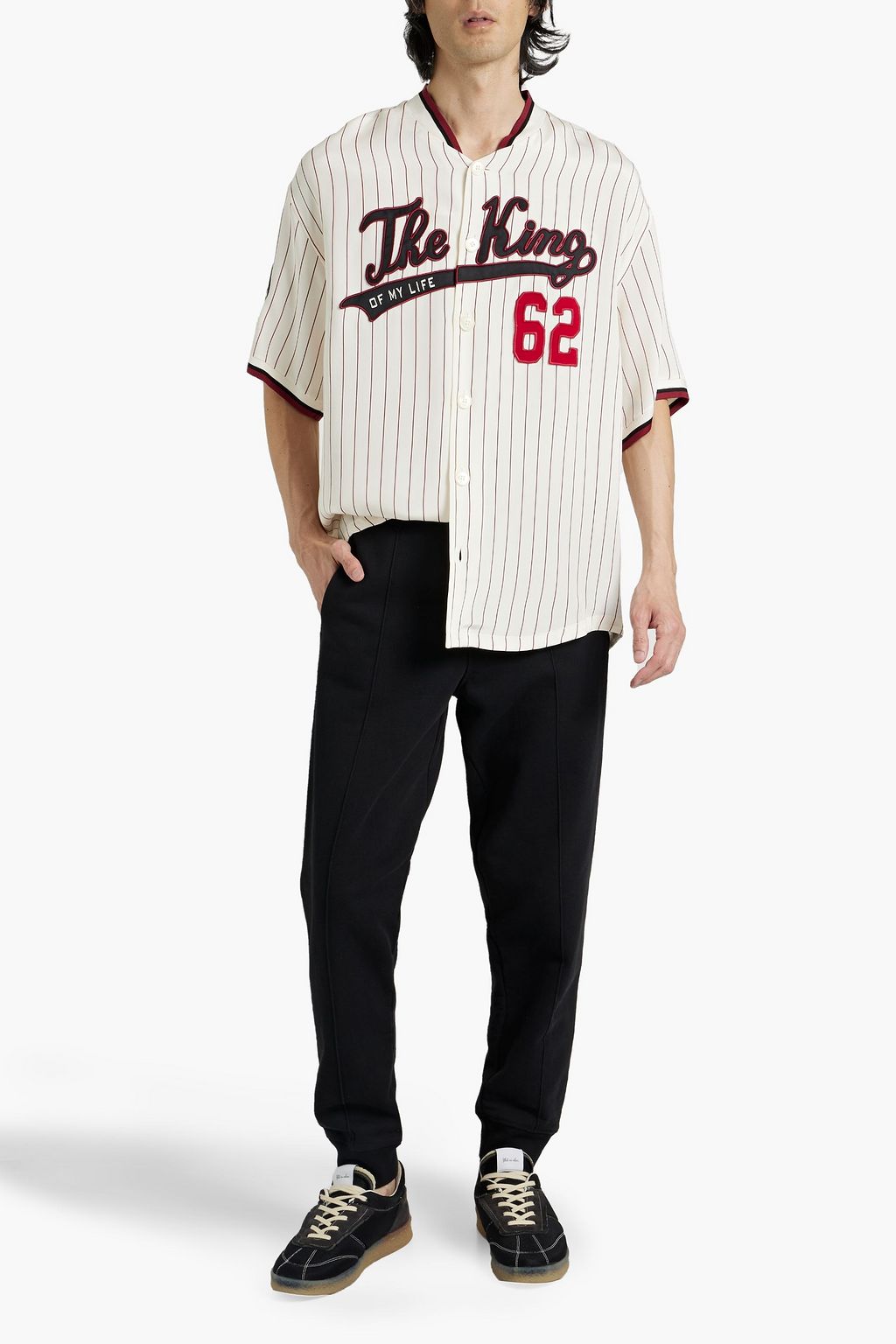 DOLCE&GABBANA Appliquéd pinstriped silk shirt