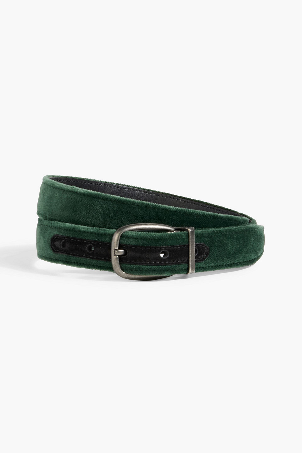 Dolce & Gabbana Velvet And Leather Belt In Forest Green