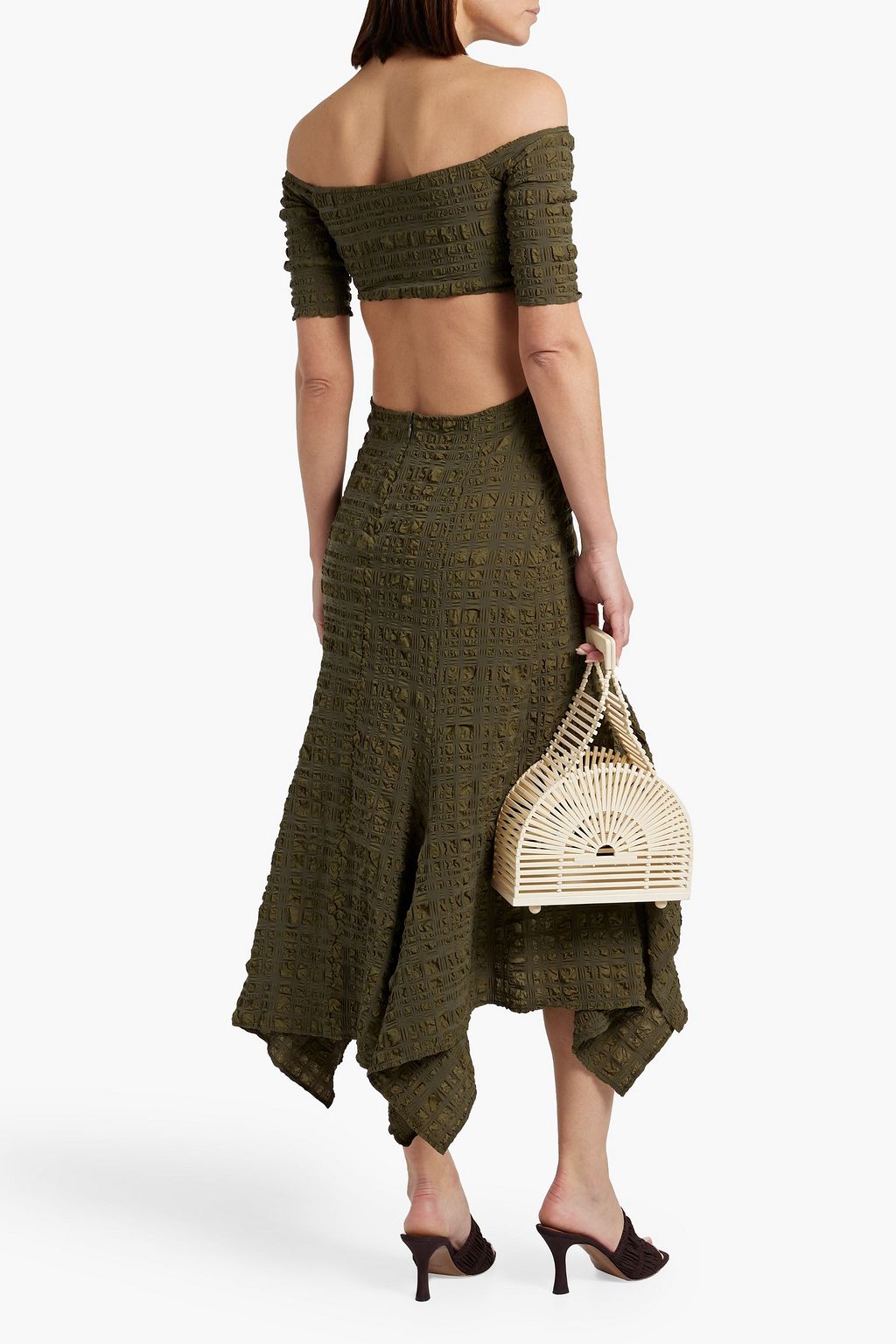 CULT GAIA Tris off-the-shoulder cutout cloqué midi dress