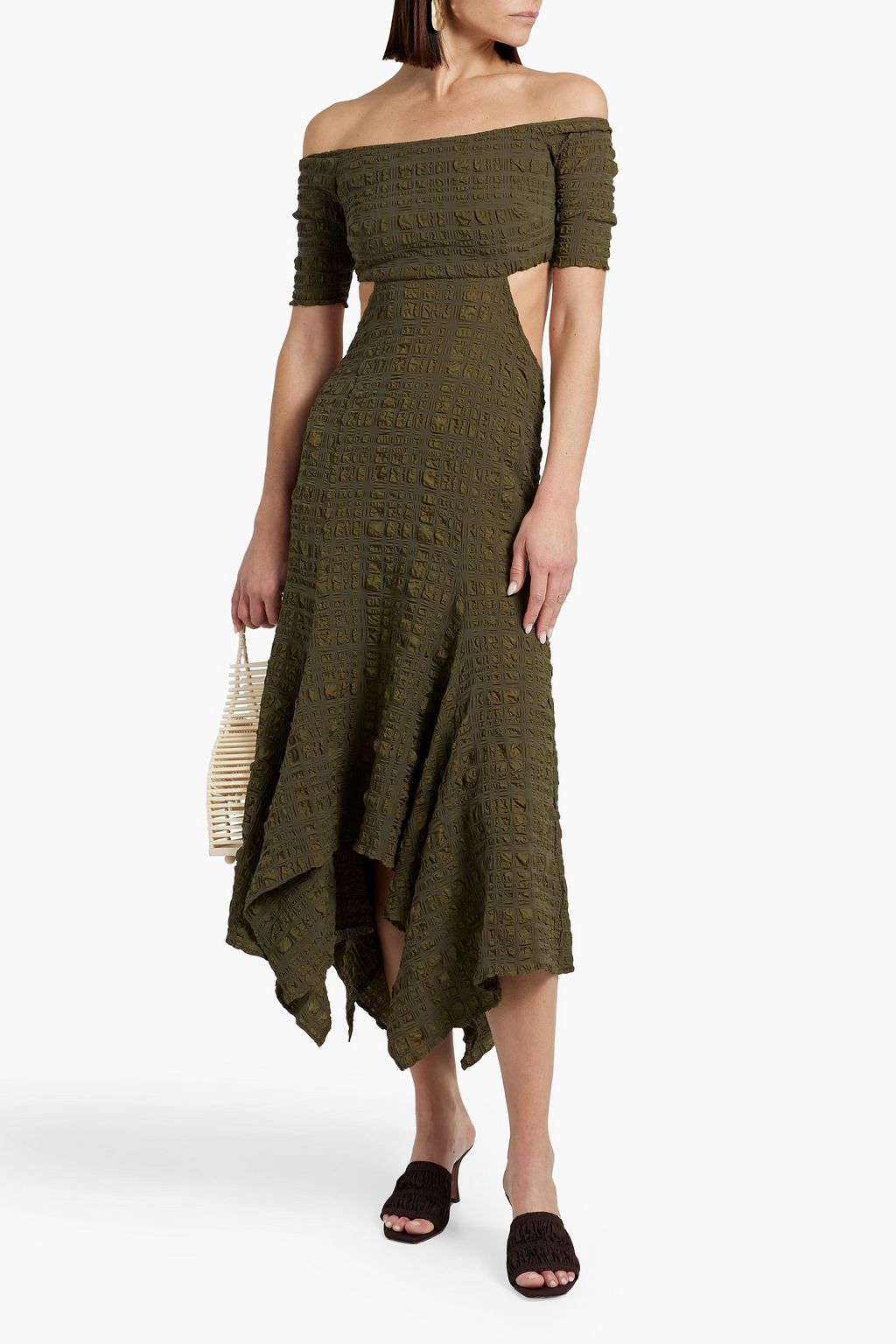 CULT GAIA Tris off-the-shoulder cutout cloqué midi dress