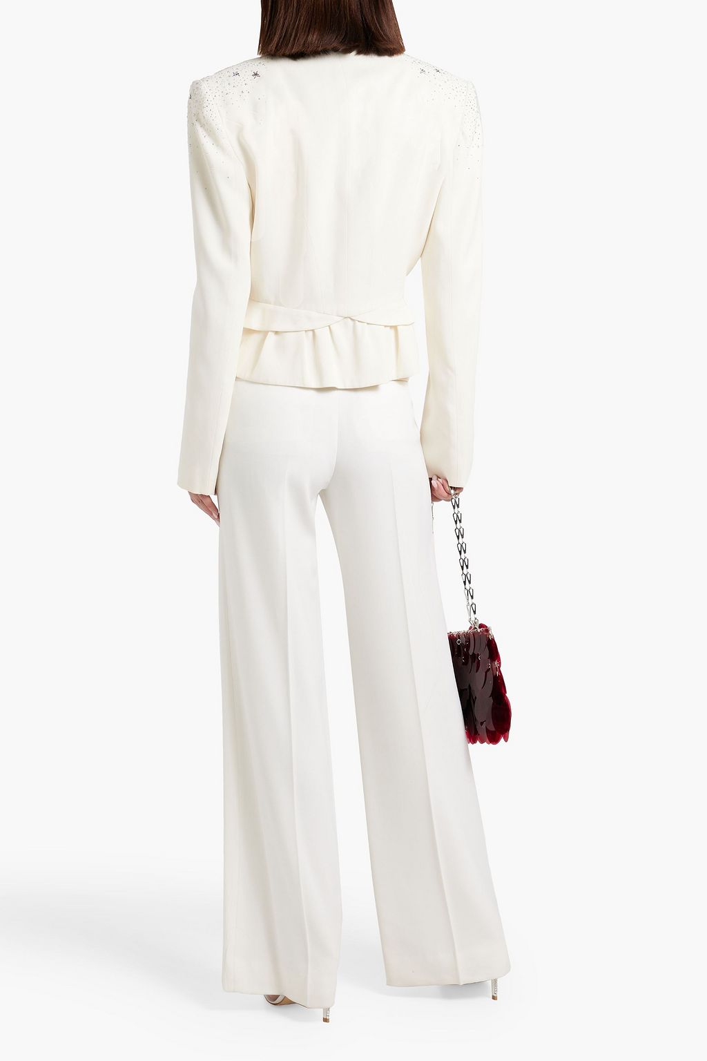 ZUHAIR MURAD Crystal-embellished pinstriped crepe peplum blazer