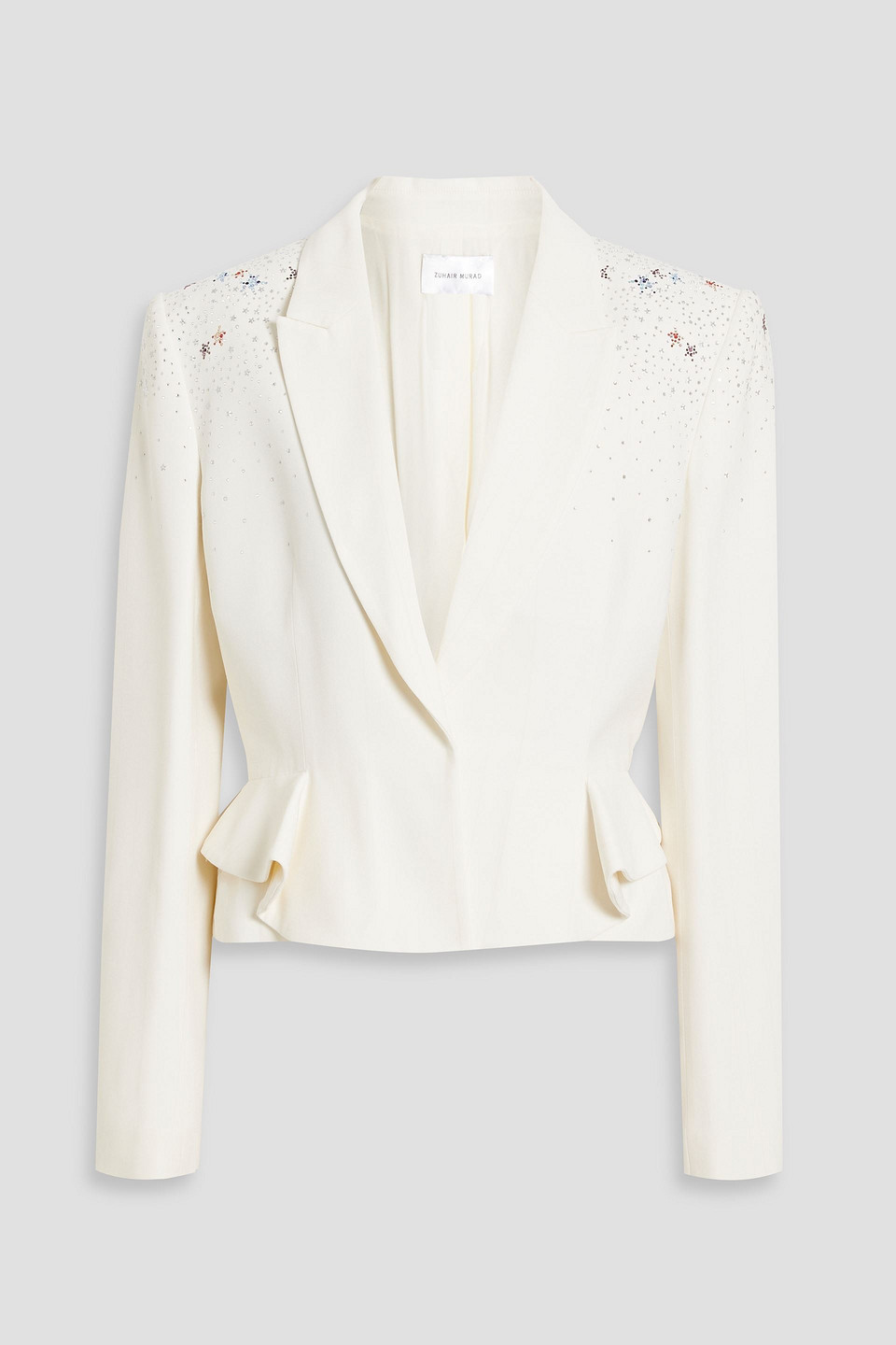 Zuhair Murad Crystal-embellished Pinstriped Crepe Peplum Blazer In Ivory