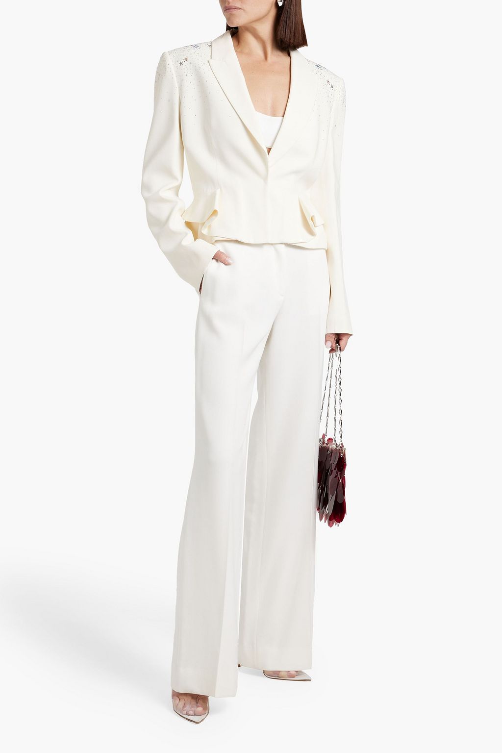 ZUHAIR MURAD Crystal-embellished pinstriped crepe peplum blazer