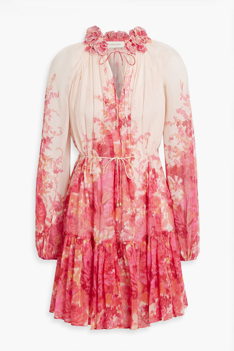 Zimmermann High Tide Lantern Silk Blend Mini Dress In Pink