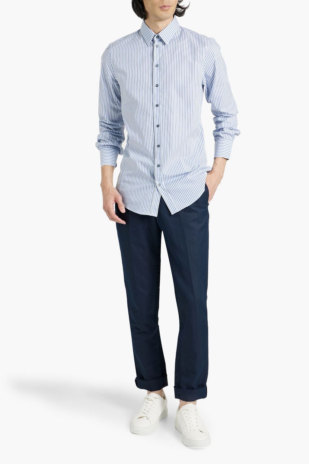 DOLCE&GABBANA Striped cotton-blend poplin shirt