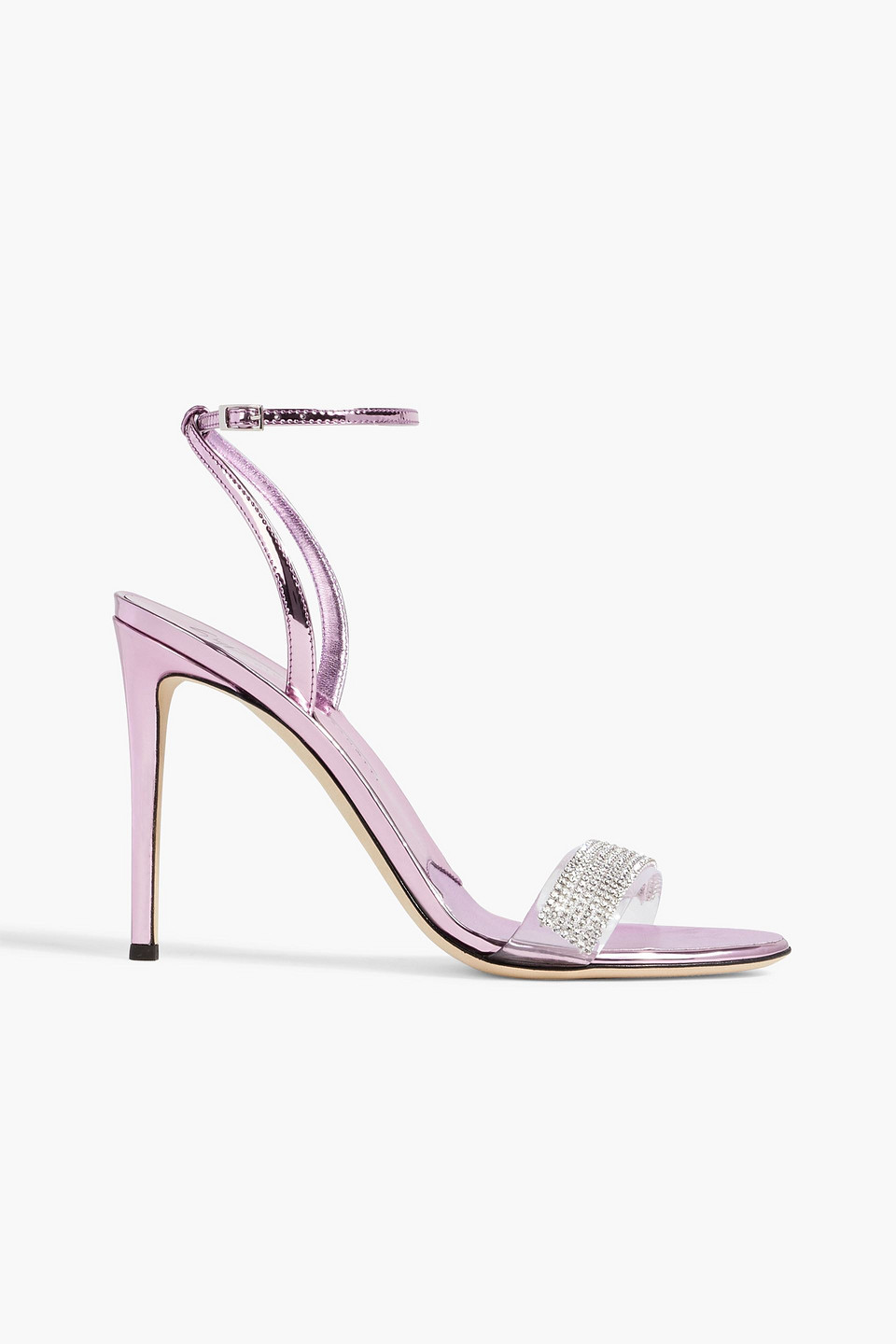 Giuseppe Zanotti Basic 105 Crystal-embellished Pvc And Mirrored-leather Sandals In Lilac