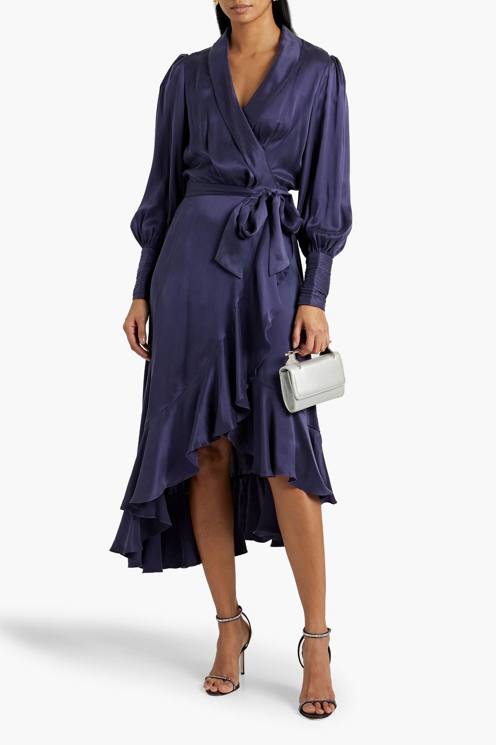 ZIMMERMANN Ruffled silk-satin midi wrap dress | THE OUTNET