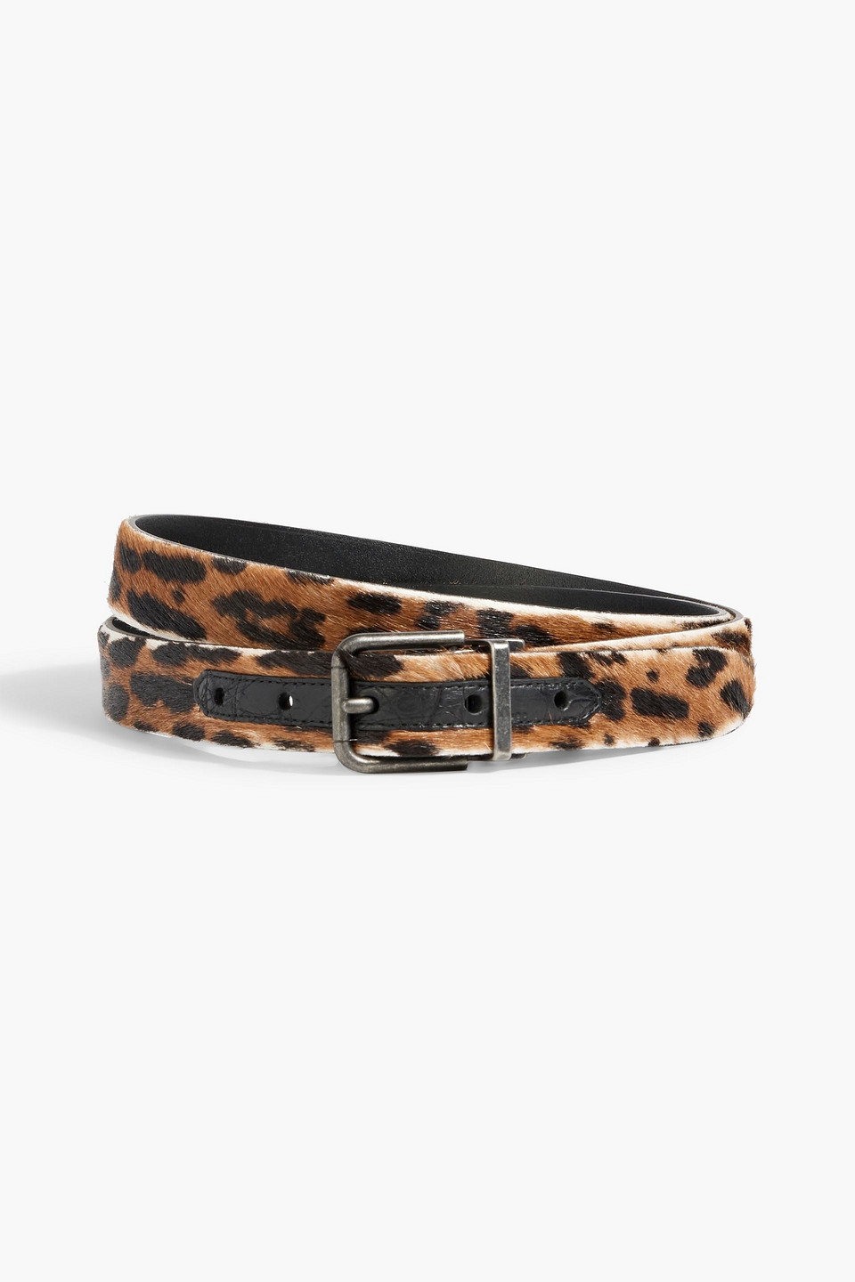 Leopard-print calf-hair and leather belt