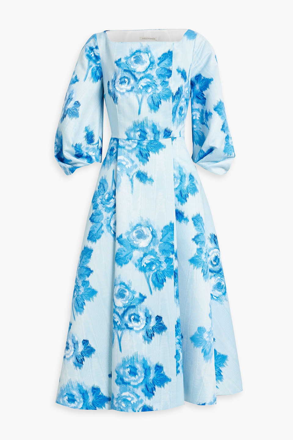 Emilia Wickstead Gabby Pleated Floral-print Faille Midi Dress In Light Blue