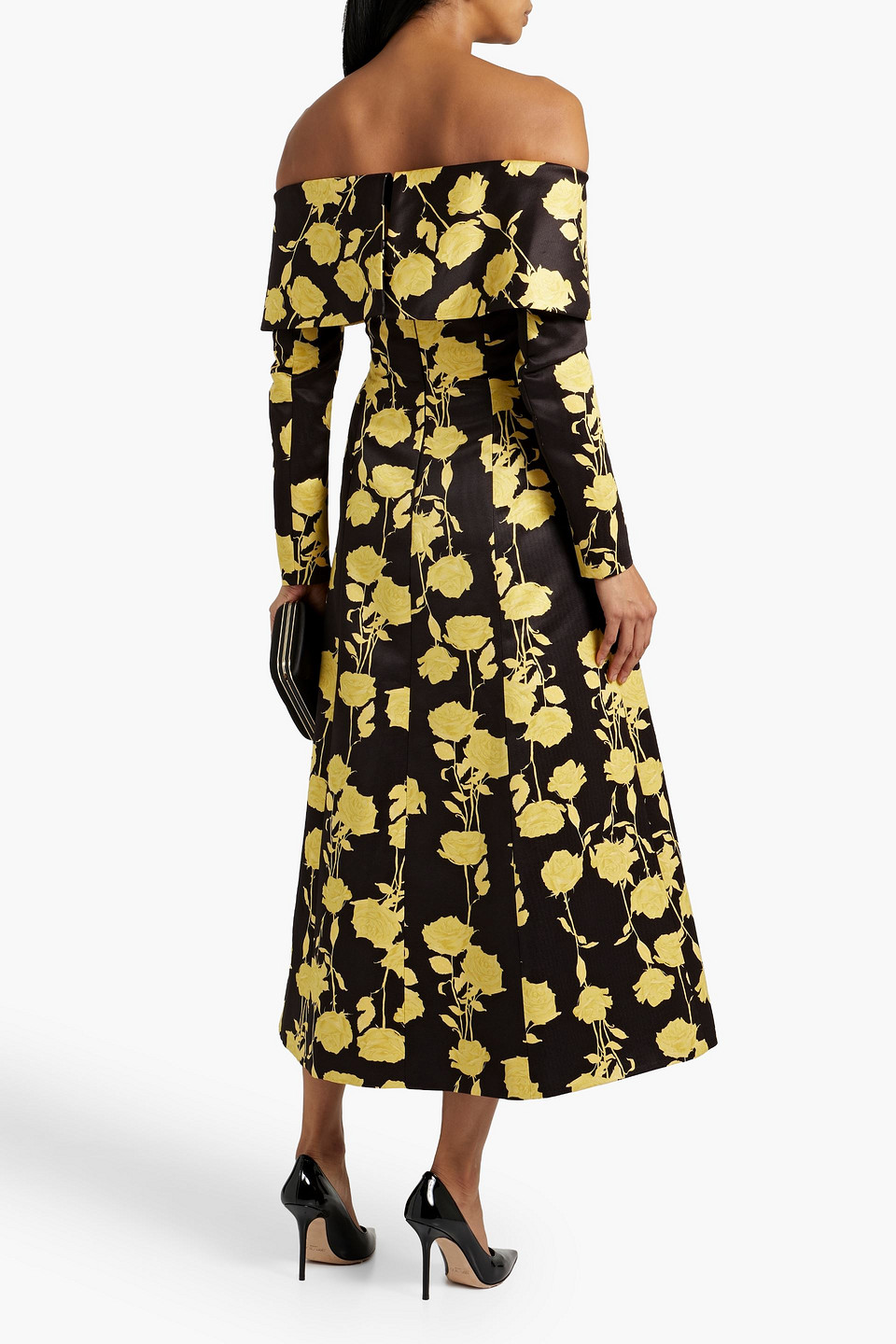 EMILIA WICKSTEAD COREY OFF-THE-SHOULDER FLORAL-PRINT FAILLE MIDI DRESS