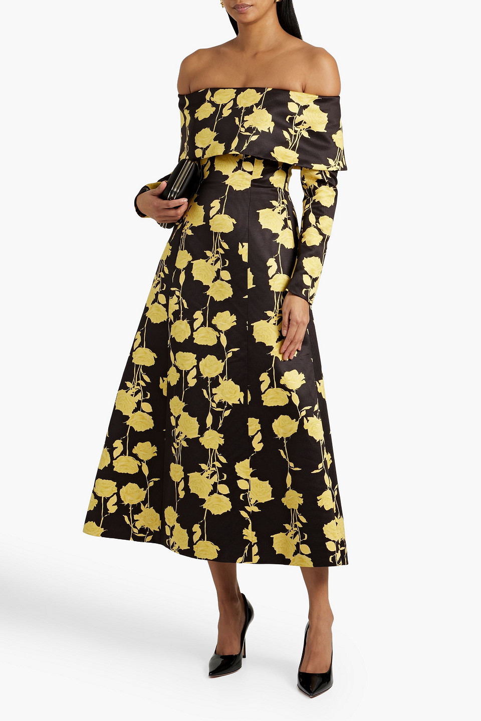 EMILIA WICKSTEAD COREY OFF-THE-SHOULDER FLORAL-PRINT FAILLE MIDI DRESS