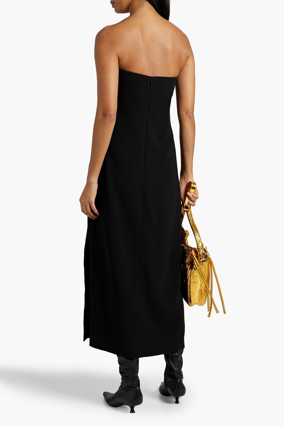 Theory Strapless Crepe Midi Dress In Black