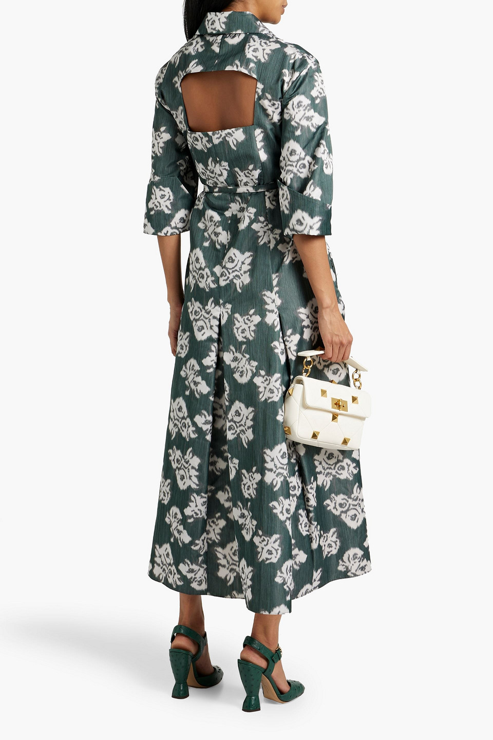 EMILIA WICKSTEAD TOKYO CUTOUT FLORAL-PRINT FAILLE MIDI SHIRT DRESS
