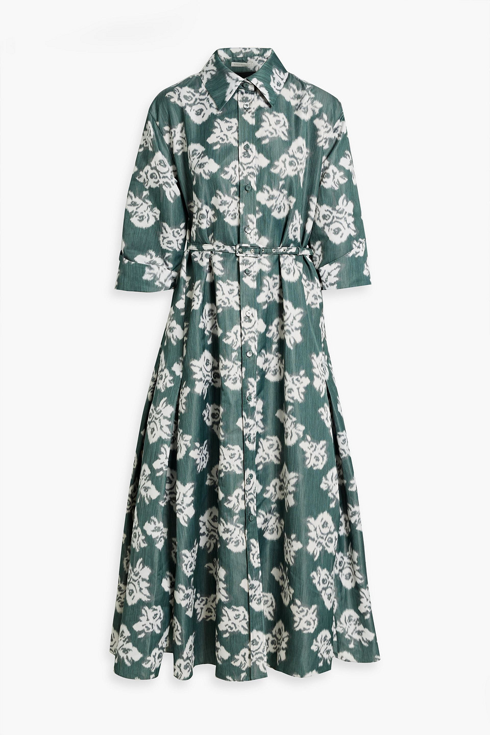 Emilia Wickstead Tokyo Cutout Floral-print Faille Midi Shirt Dress In Grey Green